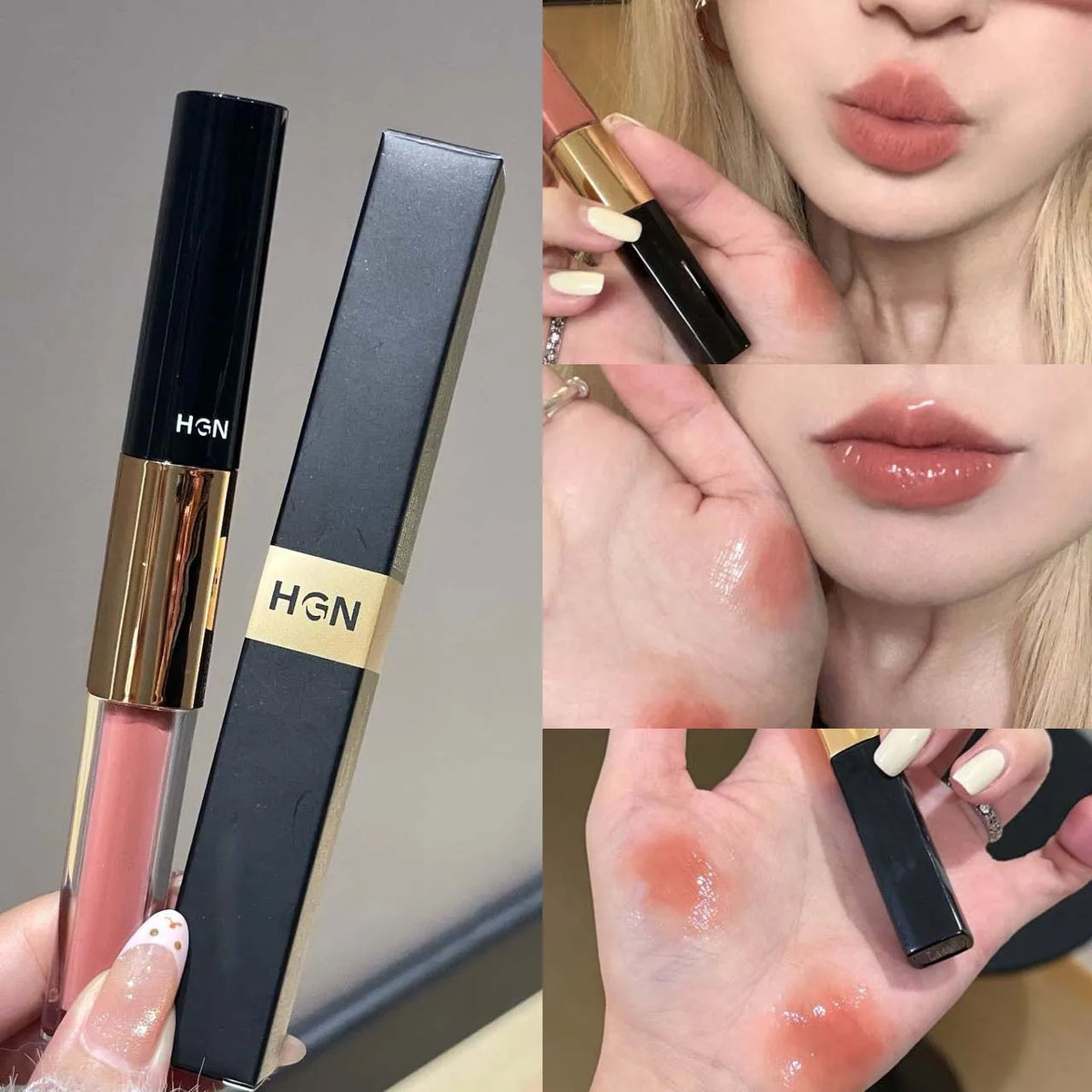 YICKYUE  -  2-in-1 Matte Lip Gloss and Mirror Water Gloss Clear Lip Oil Lasting Color Development Double Headed Lip Glaze Makeup Cosmetics