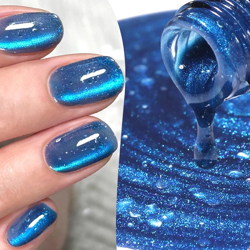 YICKYUE  -  10ml Sliver Bubbly Cat Magnetic Gel Polish Blue Crystal Shining Glitter UV LED Soak Off Nail Art Salon At Home