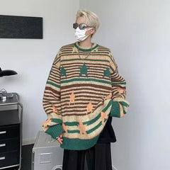 Hearujoy Y2K Star Sweater Men Harajuku Striped Knitted Pullovers Jumpers Male Tops Oversize Purple Winter Streetwear Hip Hop