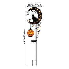 YICKYUE  -  Halloween Black Cat Pumpkin Moon Garden Stake Light Solar Metal Pumpkin Stake Outdoor Garden Yard Decoration