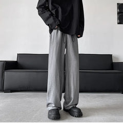 HEARUJOY  -  Elastic Waist Suit Pants Men Fashion Society Pants man solid thin New Korean Loose Straight Casual Pants Mens Office Trousers