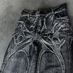 Hearujoy Y2K Phantom Jeans High Street Spider Embroidered Patch Hip Hop Streetwear Gothic Retro Oversized Baggy Fit Unisex Mopping Pants