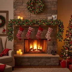 YICKYUE  -  Christmas Garland Wreath 1.8M, Artificial Rattan with LED Pinecones Red Berries for Front Door Fireplace Stairs Xmas Decoration