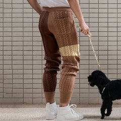 Hearujoy Mens Color Block Casual Knitted Pants Autumn Winter Genderless Fashion Trend American Contrast Color Ribbed Cuff Trousers Unisex
