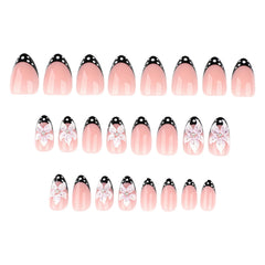 YICKYUE  -  24pcs 3D Flower Press On Nails Black French Style Fake Nails With White Polka Dot Designs Almond Shape Manicure Art For Women