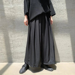HEARUJOY  -  Y2k Gothic Dark Style Skirt Pants Genderless Spring Street Wear Fashion Japanese Plain Daily Casual Hakama Wide-Leg Pants Unisex