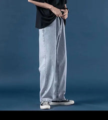 HEARUJOY  -  Men Jeans Denim Wide Leg Pants Floor Length Pant Loose Casual High Waist Regular Solid Simple Straight Trousers Autumn New