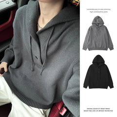 HEARUJOY  -  Hooded Jumpers Men Solid Spliced Sweaters Long Sleeve Pullovers Knitted Loose Fit Slight Strech Standard Wool High Street 2025