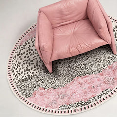 YICKYUE  -  Round Living Room Carpet Stain-resistant Wear-resistant Floor Mat Modern Sophisticated Pink Leopard-print Rug Home Decor Rugs