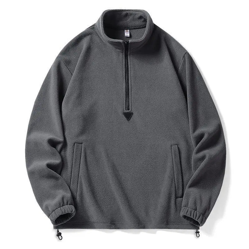 HEARUJOY  -  Polar Fleece Hoodie Men High Neck Pullover Spring Solid Color Zipper Jacket Warm Soft Casual Outerwear For Daily Wear