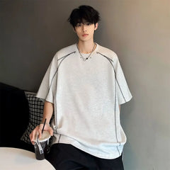 HEARUJOY  -  Top Oversized O Neck Plain Cotton Man Tee Shirts Aesthetic Clothing Streetwear Funny Elastic Stylish New In T Shirt for Men Cool