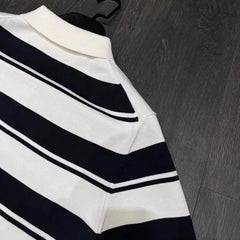 HEARUJOY  -  Men's Summer Striped Ice Silk Knit T-shirt Short Sleeve Lapel Versatile Casual Basic Top For Outer Wear