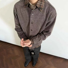HEARUJOY  -  Autumn Men's Fake Two-Piece Stitching Long-Sleeved Jacket American Retro Fashion Trend High Street Casual Loose Niche Men's Tops