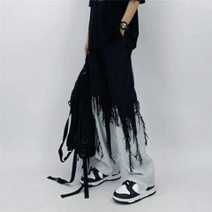 Hearujoy Men Jeans High Street Hip Hop Contrast Color Tassel Loose Fashion Japanese Streetwear Hippie Loose Casual Darkwear Patchwork