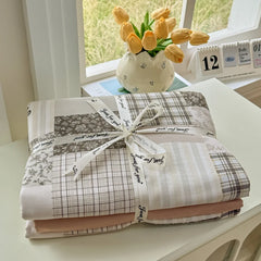 YICKYUE  -  Korean Bow Bedding Set Soft Washed Bed Sheet Set Twin Queen Size Duvet Cover Set No Filling With Pillowcases Bedroom Decor