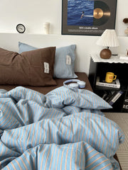 YICKYUE  -  Washed Cotton Stripe Mix Matching Bloggers Style Bedding Set Pure Cotton Three Piece Duvet Cover Student Four Piece Sheet Set