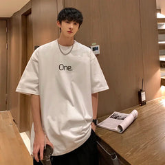YICKYUE  -  T Shirt Oversized Cotton For Men White Men's Summer Letter Print T-shirts Male 5XL Casual Wear Tee Shirts Big Size Tshirts