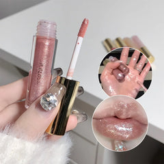 YICKYUE  -  Pearl Diamond Glitter Lip Glaze Long-lasting Moisturizing Plumping Gloss Lip Tint Oil Makeup Mirror Water Light Liquid Lipsticks
