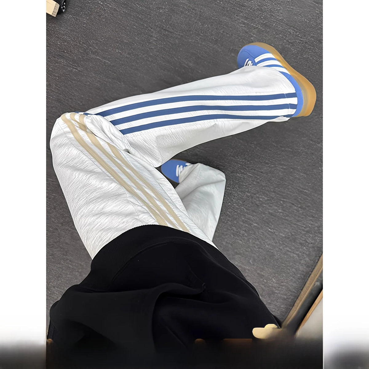 HEARUJOY  -  Light ey Tee-Striped Men's Sweatpants American Stripe Splicing Sport Pants Straight Leg Micro Flared Casual Trousers