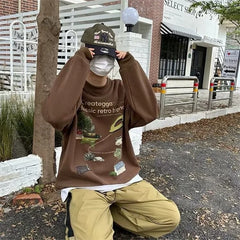 HEARUJOY  -  New in Y2K Vintage Grey Sweatshirt Men's Loose Fit Autumn Crewneck Pullover Hoodies High Street Sudaredaras Hombre