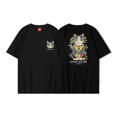 HEARUJOY  -  Harajuku T Shirt Men Cat Embroidery T Shirt Women Oversized Japanese Casual  Short Sleeve Cotton Tees High Quality Summer Tops