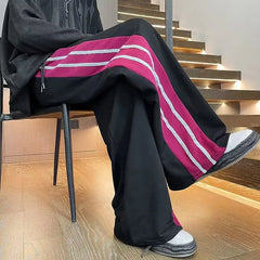 HEARUJOY  -  Wide Leg Casual Pants Full Length Pant  Men Pockets Striped Drawstring Spliced Casual Spring Sports 2025 New Patchwork Loose
