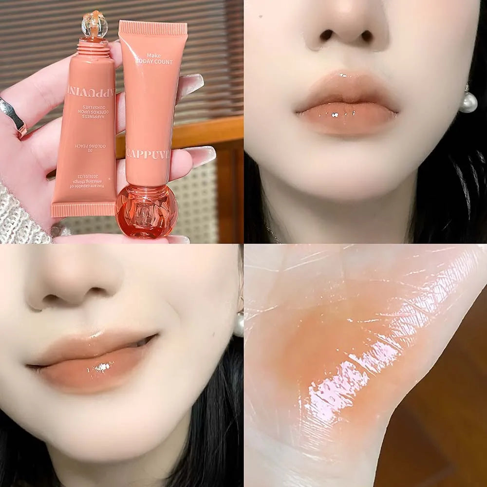YICKYUE  -  Chocolate Brown Plumping Lip Gloss Watery Crystal Jelly Lip Gloss Moisturizing Glass Lip Tint Soft Tube Makeup Applicator Beauty