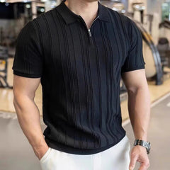 HEARUJOY  -  Summer New Men's Solid Color Knitted Jacquard Short Sleeve T-shirt Retro Trend Fashion Casual Simple Slim Men's Tops
