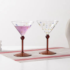 YICKYUE  -  Retro Colorful Polka Dots Glass Cup Transparent Cocktail Glasses High Footed Cocktail Champagne Glasses Home Bar Party Drinkware