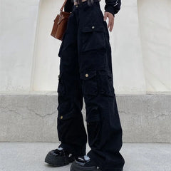 Hearujoy Vintage heavy industry functional wind multi-pocket cargo pants womens hiphop casual high waist pants streetwear women y2k pants