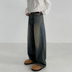 Hearujoy Washed Denim Pants Men's Loose Floor Pants Korean Style Straight Leg Trousers Casual Jeans Summer Trend 9C5010