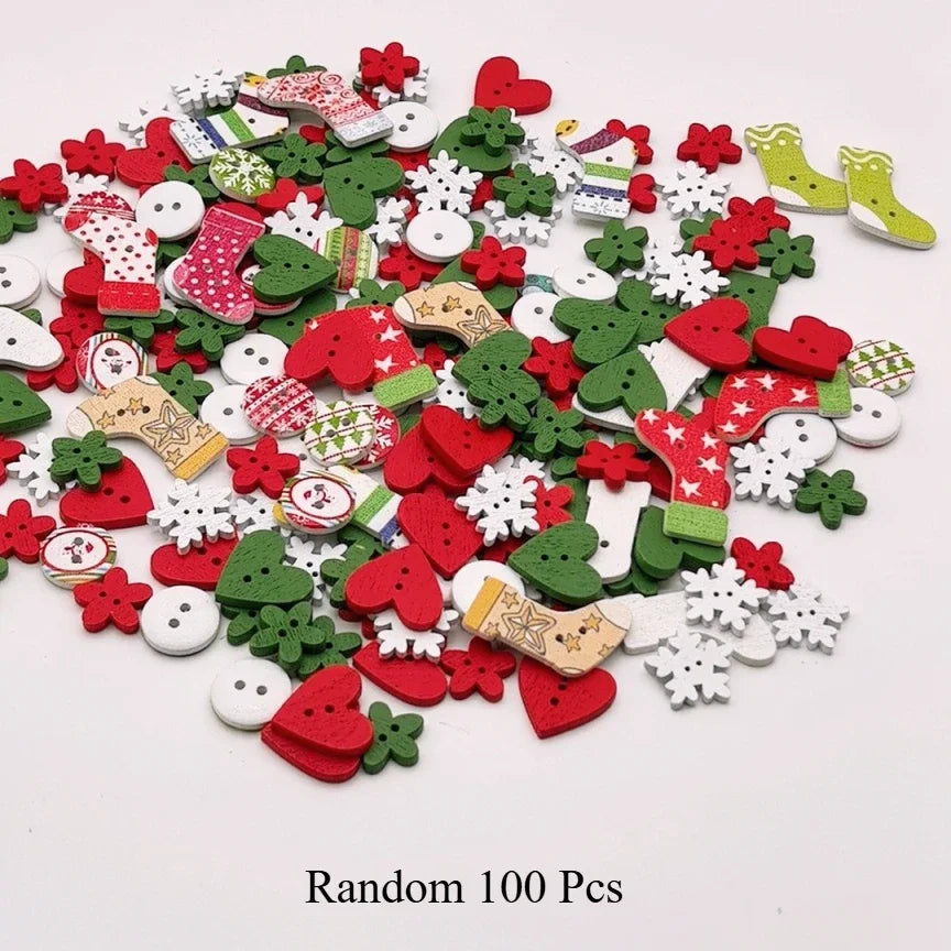 YICKYUE  -  Christmas Handmade Buttons, Wooden Holiday Shapes, Suitable For Projects, Hand Accounts Decorations, Sewing Fasteners Supplies