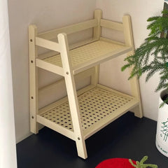 YICKYUE  -  Desktop Cup Storage Rack Organizer Imitation Rattan Cup Rack Double-layer Coffee Corner Cup Sundries Storage Rack Kitchen Shelf