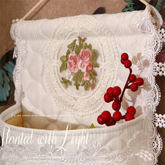 YICKYUE  -  French Style Thickened Fabric Storage Bag Lace Embroidered  Door Rear Storage Bag Wardrobe Sundries And Fringe Storage Bag