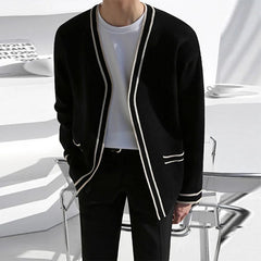 Hearujoy Autumn Clothing Men's Luxury Knitted V Neck Cardigan Sweater Long Sleeve Streetwear Leisure Coat Fashion Korean Knitwear