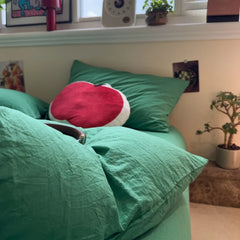YICKYUE  -  Bedding Set Green Washed Cotton Polyester Duvet Cover Set+Sheet+Pillowcae Adult Student Twin All Season Bedlinens Drop Shipping