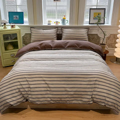 YICKYUE  -  Nordic Stripe Two-Tone Bedding Set High Quality Skin-Friendly Bedclothes with Shell Edge Comfort Colorfast Bed Sets for Single