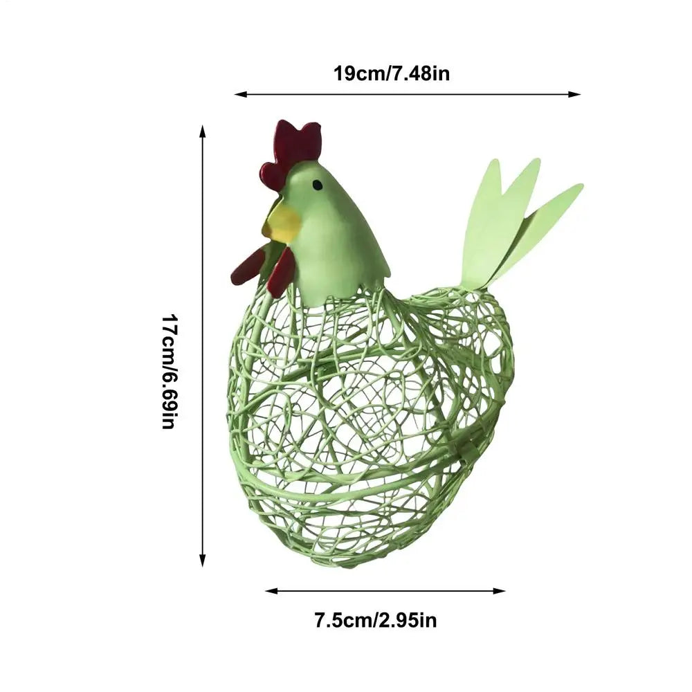 YICKYUE  -  Metal wire chicken-shaped egg basket, iron wire kitchen ornament, kitchen egg basket decorative home craft, hen-shaped storage