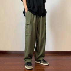 Hearujoy Big Pockets Casual Cargo Pants Men's Vintage Hip-hop Pants Fashion Loose Straight Wide Leg Pants Men Streetwear Trousers Male