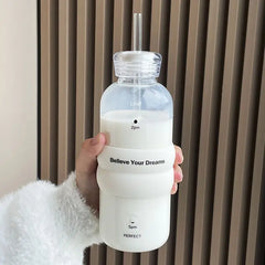 YICKYUE  -  Portable Glass Cup Microwave Safe Milk Bottle Coffee Cup with Time Scale Heat Resistant Measuring Milk Cup for Home Outdoor