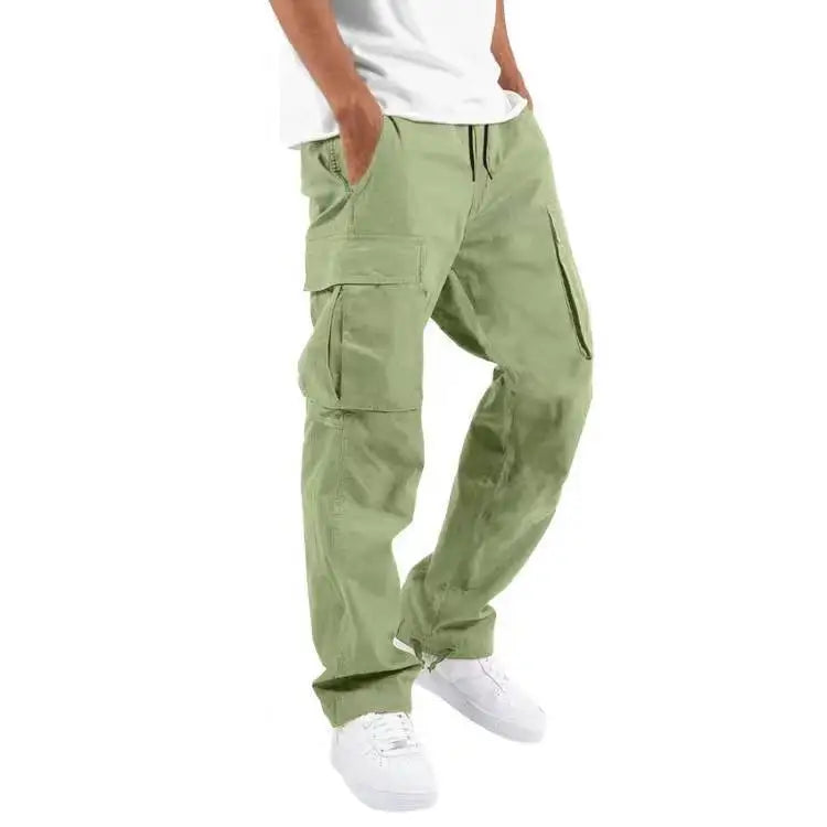 HEARUJOY  -  Men's Workwear Pants, Drawstring Casual Hiking Pants, Jogging Sport Pants, Cotton Loose Straight-leg Sport Pants