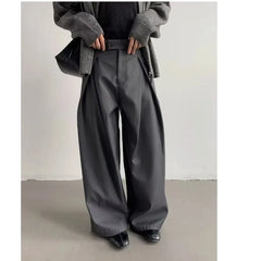 YICKYUE  -  Men's High-Waisted Wide-Leg Trousers with Pleated Detail Casual Pants