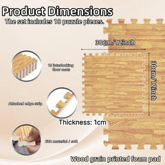 YICKYUE  -  18pcs EVA Foam Interlocking Floor Mats Wood Grain Design Home Fitness Game Special Mat Anti-Slip Bedroom Floor Mat for Home Use