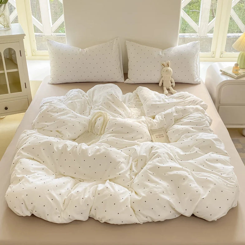 YICKYUE - Minimalist Polka Dot Style Bedding Set Duvet Cover Set Four Piece Bedding Set Bed Sheet Fully Enclosed for Home
