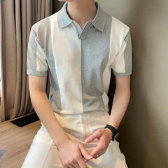 HEARUJOY  -  Summer Men's Lightweight Short-Sleeve Polo Shirt Simple Color Blocking Knit