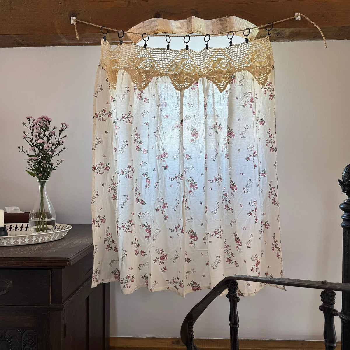 YICKYUE  -  Romantic Style Floral Pattern Cotton Curtain Enclosure Kitchen Door Curtains Cafe Living Room Window Kitchen Curtain Decoration