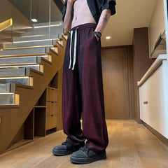 Hearujoy Summer Ice Silk Draped Straight Pants Plus Size 5XL-M Men's Thin Casual Pants Men Loose Comfortable Wide Leg Pants Wine Red