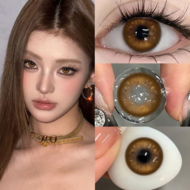 YICKYUE  -  1pair High Quality Lenses Pink Contact Lenses for Eyes Leopard Pupils Myopia Lenses Natural Makeup Brown Beauty Contacts