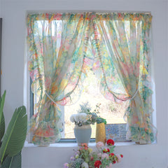YICKYUE  -  Retro Printing Curtain Art Living Room Gauze Curtain Velcro Curtain Ruffled Door Curtain Partition Punch-Free Customizable