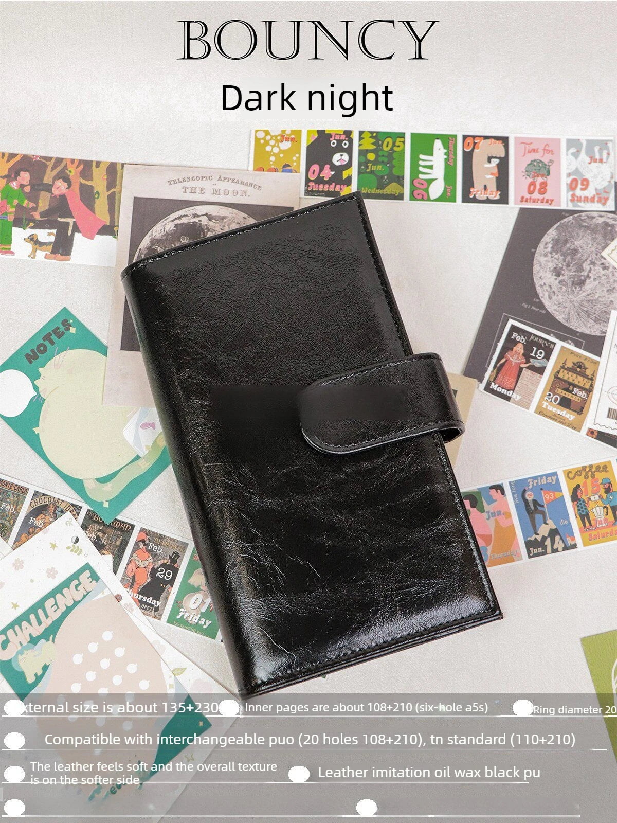 YICKYUE  -  Soft Black PU Leather Loose Leaf Notebook Three Folder Cover Planner Agenda Organizer Diary Portable Rings Binder 2026New